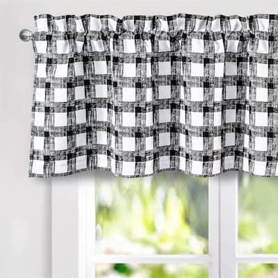 DriftAway Checked Plaid Printed Pattern Farmhouse Lined Blackout Rod Pocket Window Curtain Valance - 52" width x 18 " length