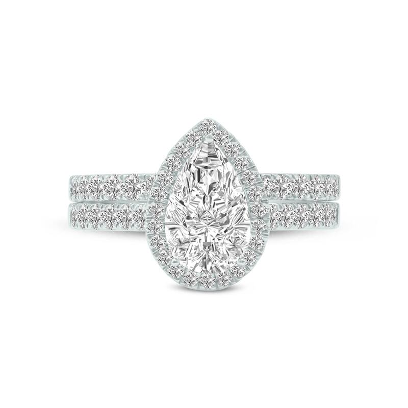 Marquee 3 1/4 Carat TW Center Pear Shape Lab Grown Diamond Halo Bridal Set in 14Karat White Gold