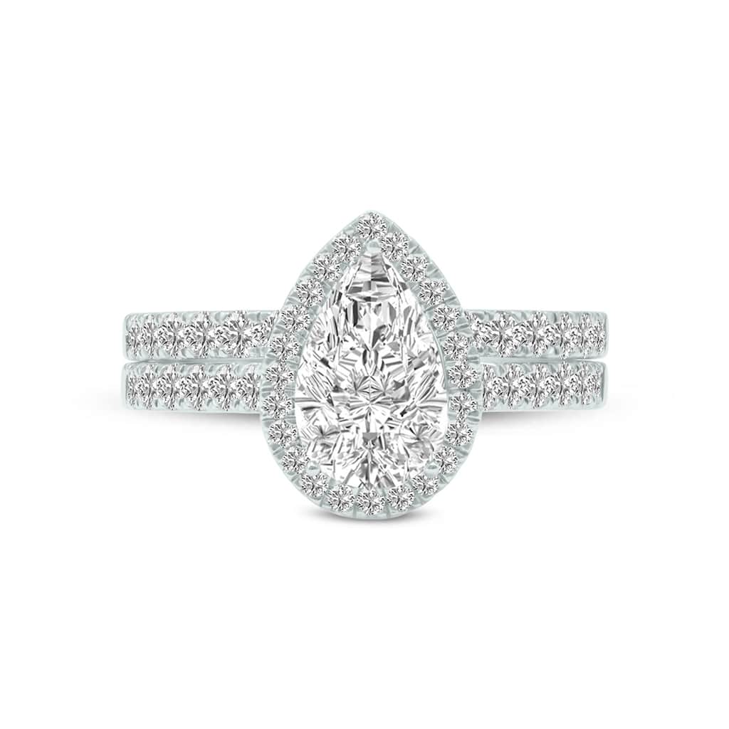 Marquee 3 1/4 Carat TW Center Pear Shape Lab Grown Diamond Halo Bridal Set in 14Karat White Gold