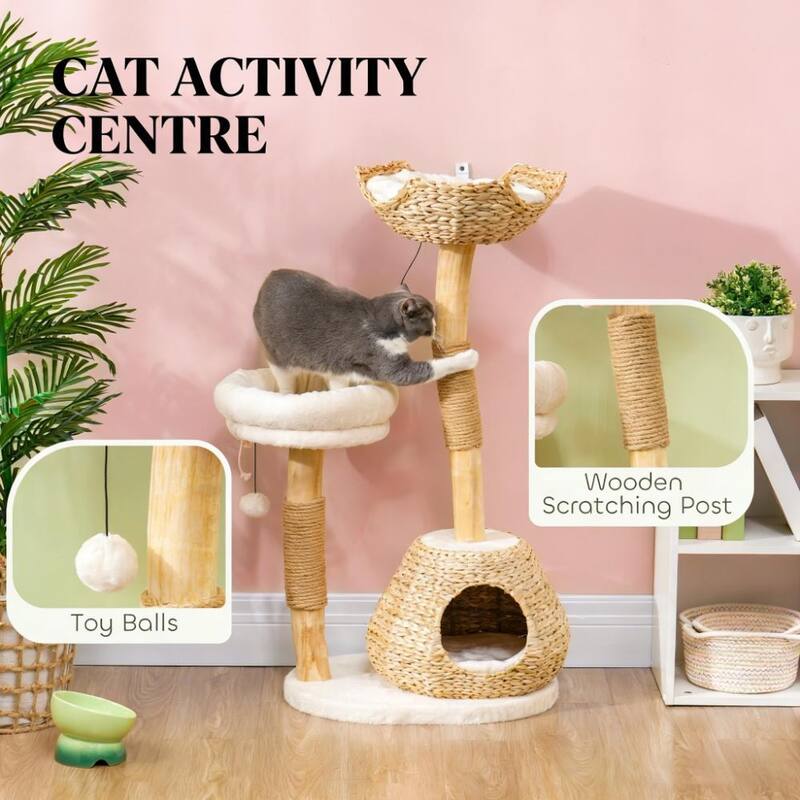 Cat Tree,Cat Tree for Indoor Cats with Wooden Cat Scratching Posts Soft and plush while featuring double cushions