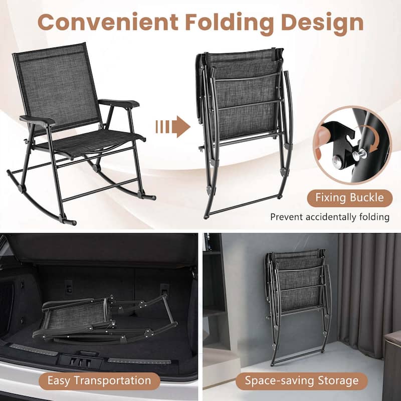 Costway 2 PCS Patio Folding Rocking Chair Heavy-Duty Metal Frame - See Details