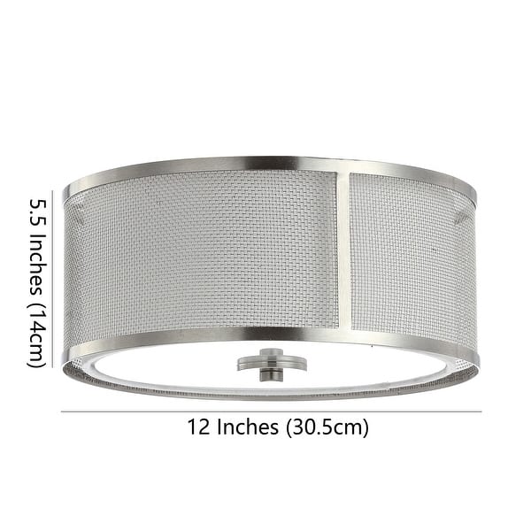 dimension image slide 0 of 2, SAFAVIEH Lighting Layne Flush 12-Inch 2-Light Mount Ceiling Light - 12" x 12" x 5.5"
