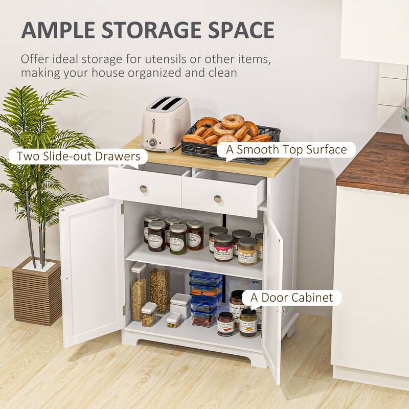 Modern Storage Cabinet with Solid Wood Countertop, 2 Drawers and Adjustable Shelf