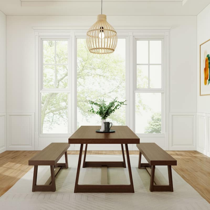 Plank and Beam 72" Classic Dining Table and Benches Set