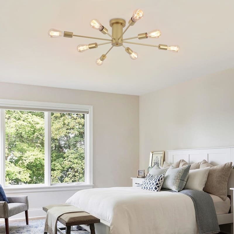 8-Light Modern Semi Flush Mount Sputnik Ceiling Light for Kitchen Bedroom Dining Room
