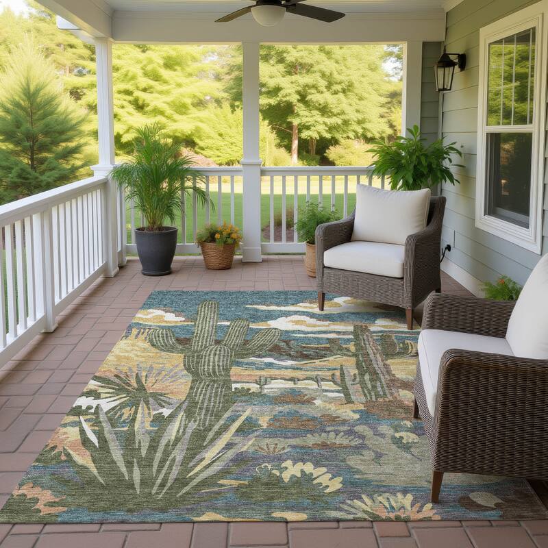 Machine Washable Indoor/ Outdoor Southwestern Mesa Chantille Rug - Teal - 5' x 7'6"
