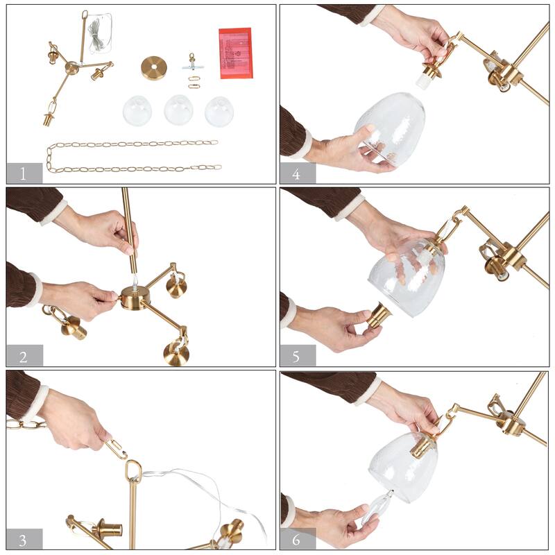 Blobfish Modern Gold 3-Light Glass Chandelier Wheel Cluster Ceiling Pendant Light - Dia. 19.3" x H 21.4"