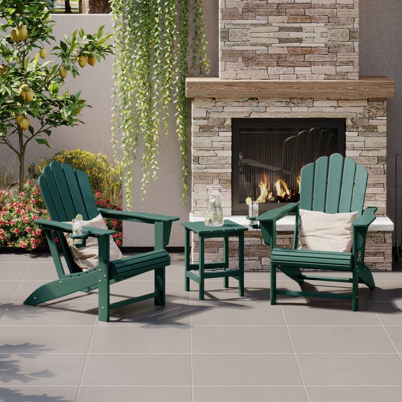 Aderson Outdoor Poly Adirondack Chair with Side Table 3-Piece Set
