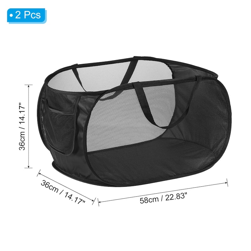 Mesh Laundry Hamper, 2 Pack Collapsible Laundry Baskets Laundry Bag - Black