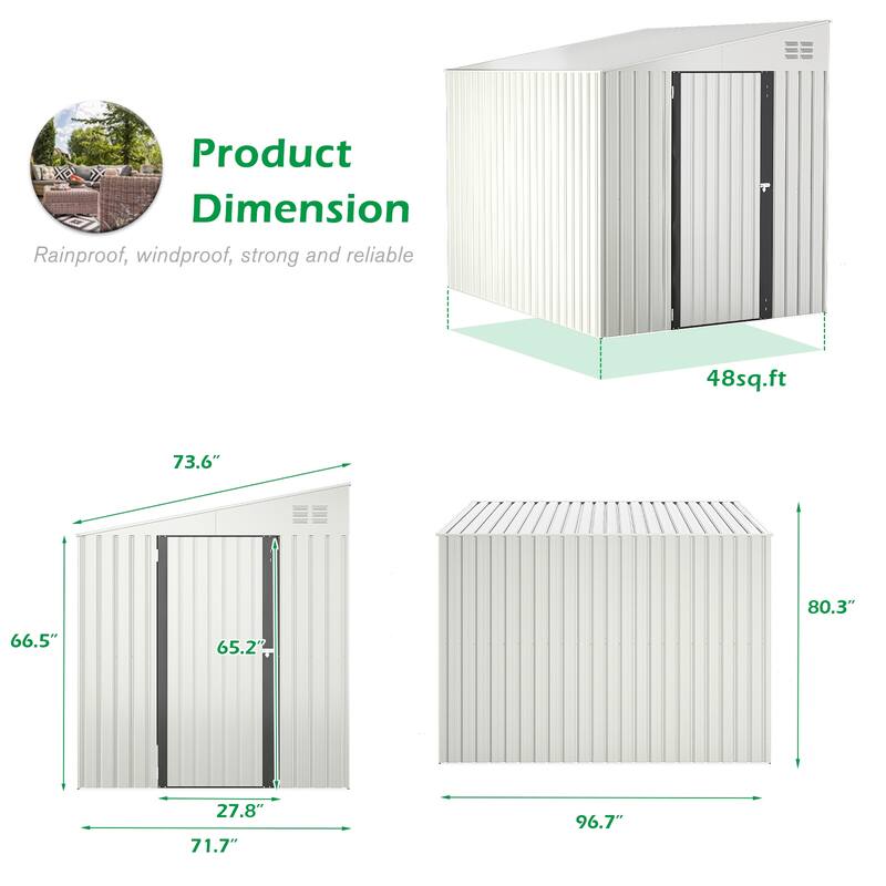 AECOJOY Outdoor Storage Side Shed Metal Attached with Lockable Door