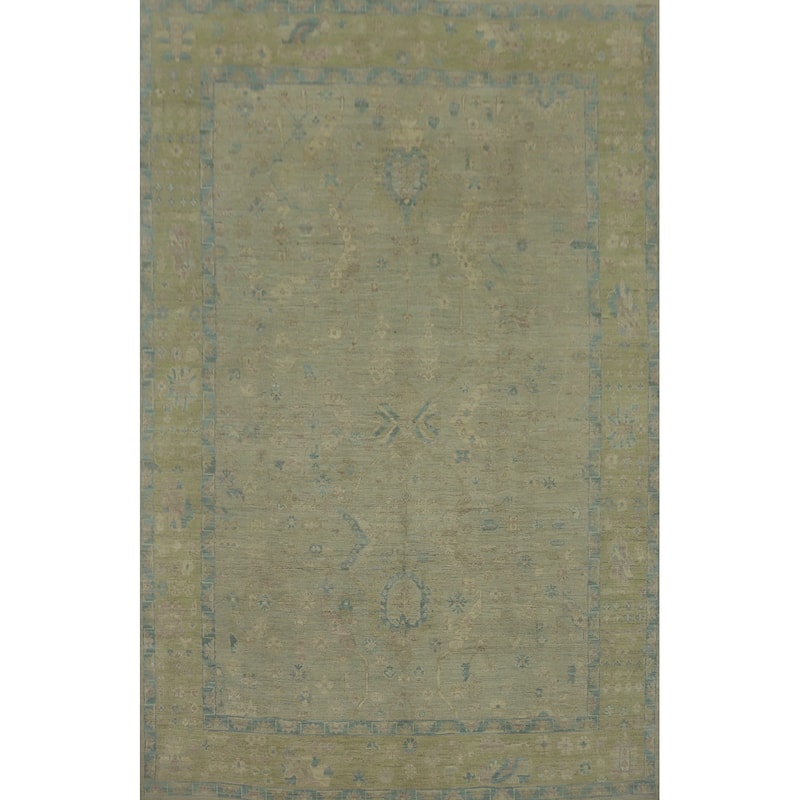 Vegetable Dye Wool Oushak Turkish Area Rug Floral Geometric - 12' 1'' X 8' 9''
