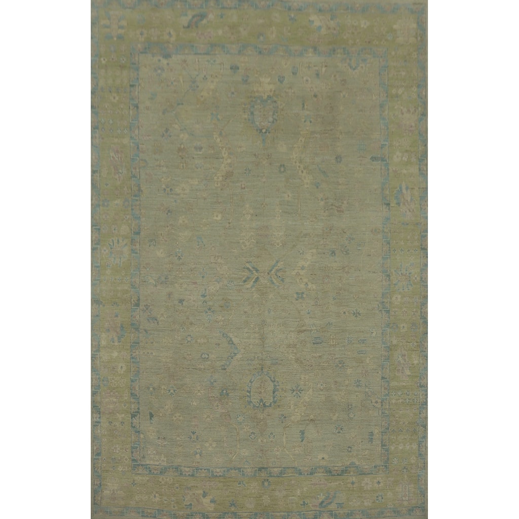 Vegetable Dye Wool Oushak Turkish Area Rug Floral Geometric - 12' 1'' X 8' 9''