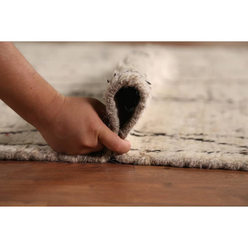 Geometric Grey Moroccan Oriental Area Rug Hand-Knotted Wool Carpet - 6'11" x 9'7"