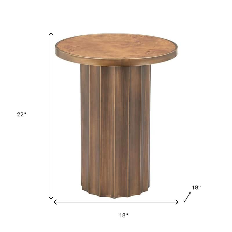 HomeRoots 22" Brown Steel Round Pedestal End Table - 18.00 in. x 22.00 in. x 18.00 in.