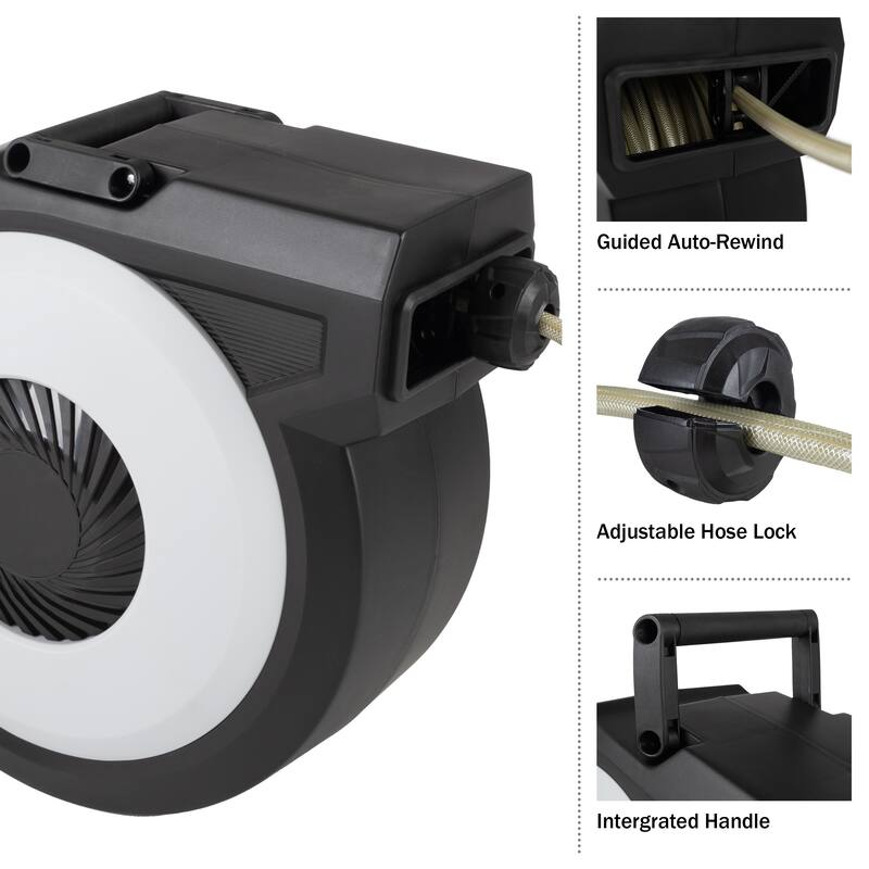 Pure Garden Retractable Hose with 9 Nozzle Patterns - Hose Reel Wall Mount with 180-Degree Swivel Bracket and Auto-Rewind