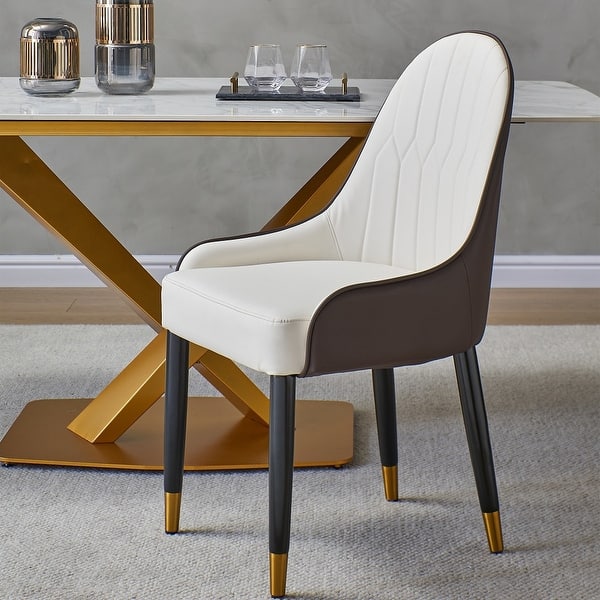 slide 2 of 5, Dining Chair with PU Leather and Solid Wood Metal Legs, Set of 2