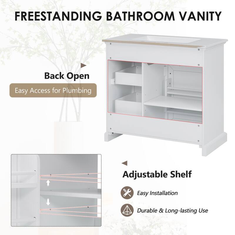 36" Bathroom Vanity Set with Ceramic Undermount Sink, Soft-Close Hinges & Tip-Out Drawers for Smart Storage