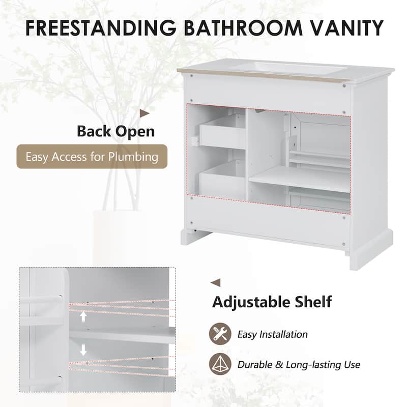 36" Ready-to-Use Bathroom Vanity – Ceramic Undermount Sink with Tip-Out Drawers & Soft-Close Mechanism‌ - 36"