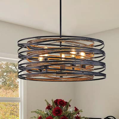 20" 5-Light Black Walnut Pendant - Rustic Industrial - Kitchen Dining (No Bulbs)