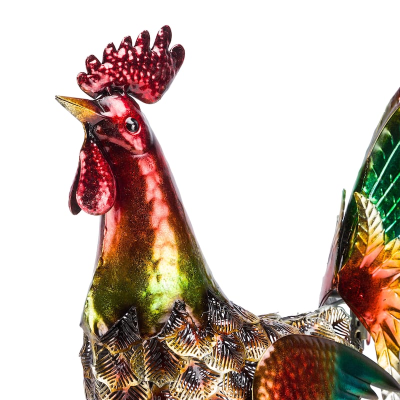 Alpine Corporation 16" Tall Outdoor Metallic Rooster Standing Yard Statue Decoration