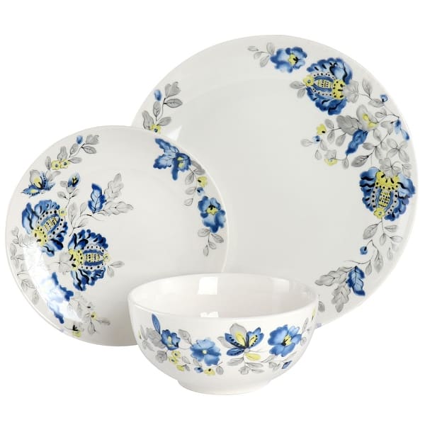 Gibson Home Uppingham Fine Ceramic 12Pc Dinnerware Set in Blue Floral ...