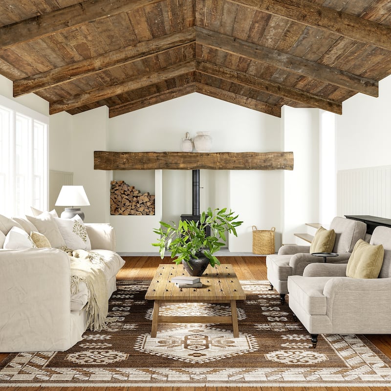 Nettle Leaf Fringed Area Rug - 5' x 7'10" - Brown