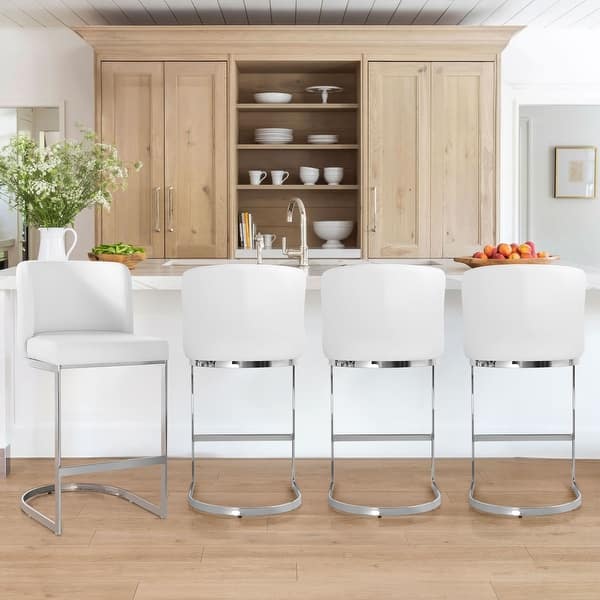 slide 2 of 17, 26-Inch Modern Upholstered Bar Stools, Counter Height Bar Stool - 18.11"W x 19.69"D x 37.4"H Set of 4 - Leather White