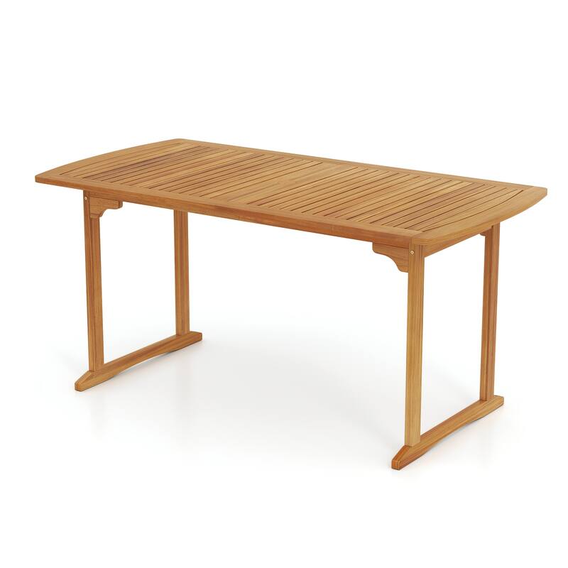 63 Inch Acacia Wood Patio Outdoor Dining Table with Slatted Top Perfect for 6 Seats - 63" x 32" x 30"