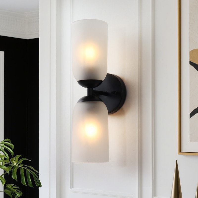 LNC Luna Modern 2-Light Vertical Cylinder Frosted Glass Wall Sconce