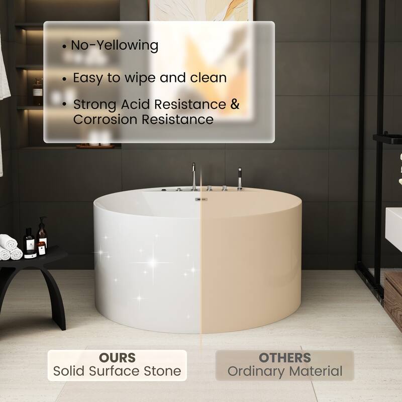 47 in. Freestanding Acrylic Whirlpool Bathtub with 6 Jets, Chromatherapy LED Lighting, 4-Hole Faucet Kit, Center Drain