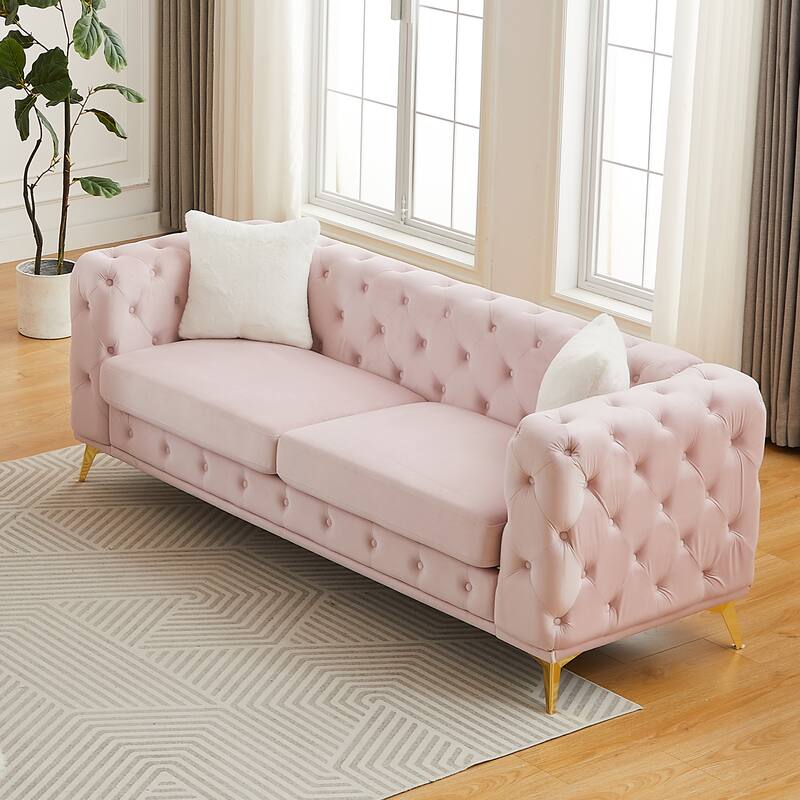 Modern Luxury Velvet Sofa with Chesterfield Quilted Button Accents