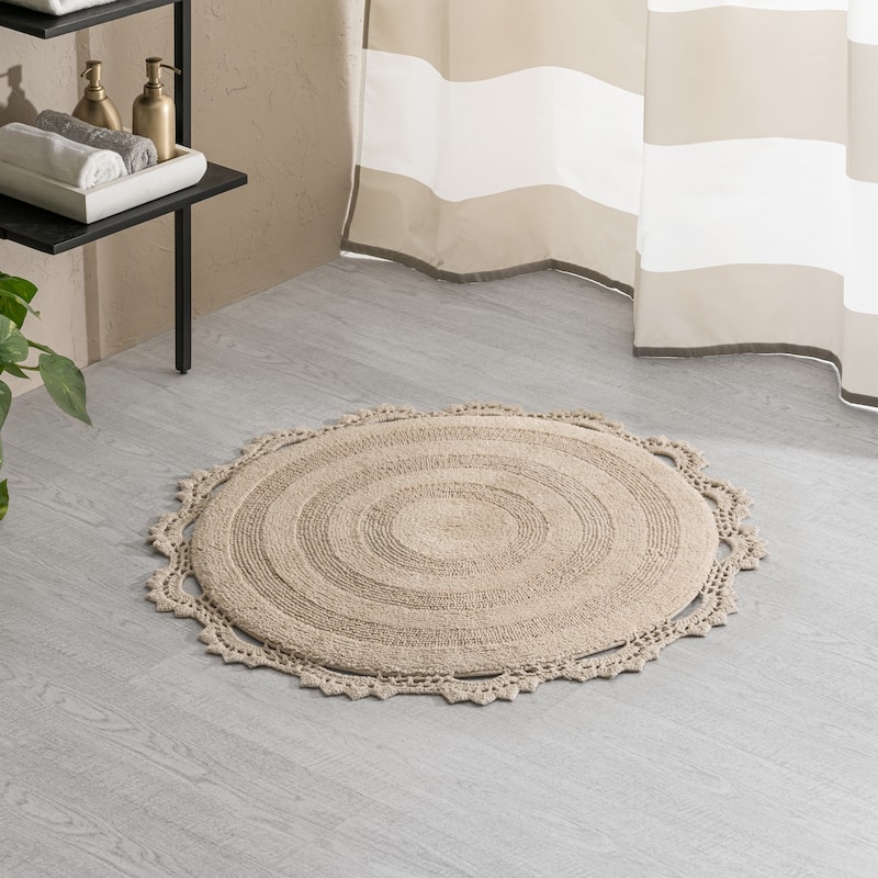 MH London Winchester Cotton Round Bathroom Rug - Soft Bath Mat