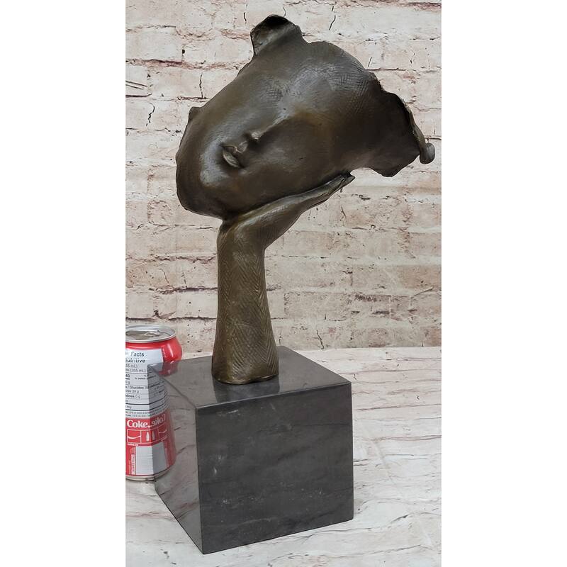 Disembodied Head Resting On Hand Bronze Statue Sculpture Surrealism Abstract Modern Art Dali
