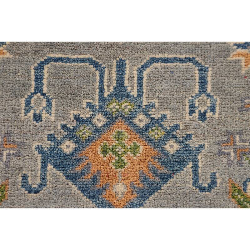 Gray Geometric Kazak Oriental Accent Rug Handmade Foyer Wool Carpet - 2'8" x 4'1"