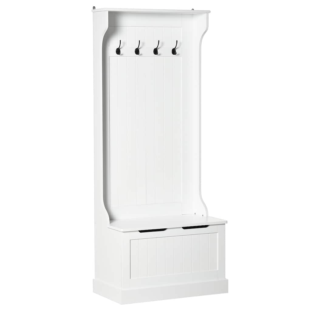 White Hall Tree with Coat Rack and Storage Bench - Versatile Organizer