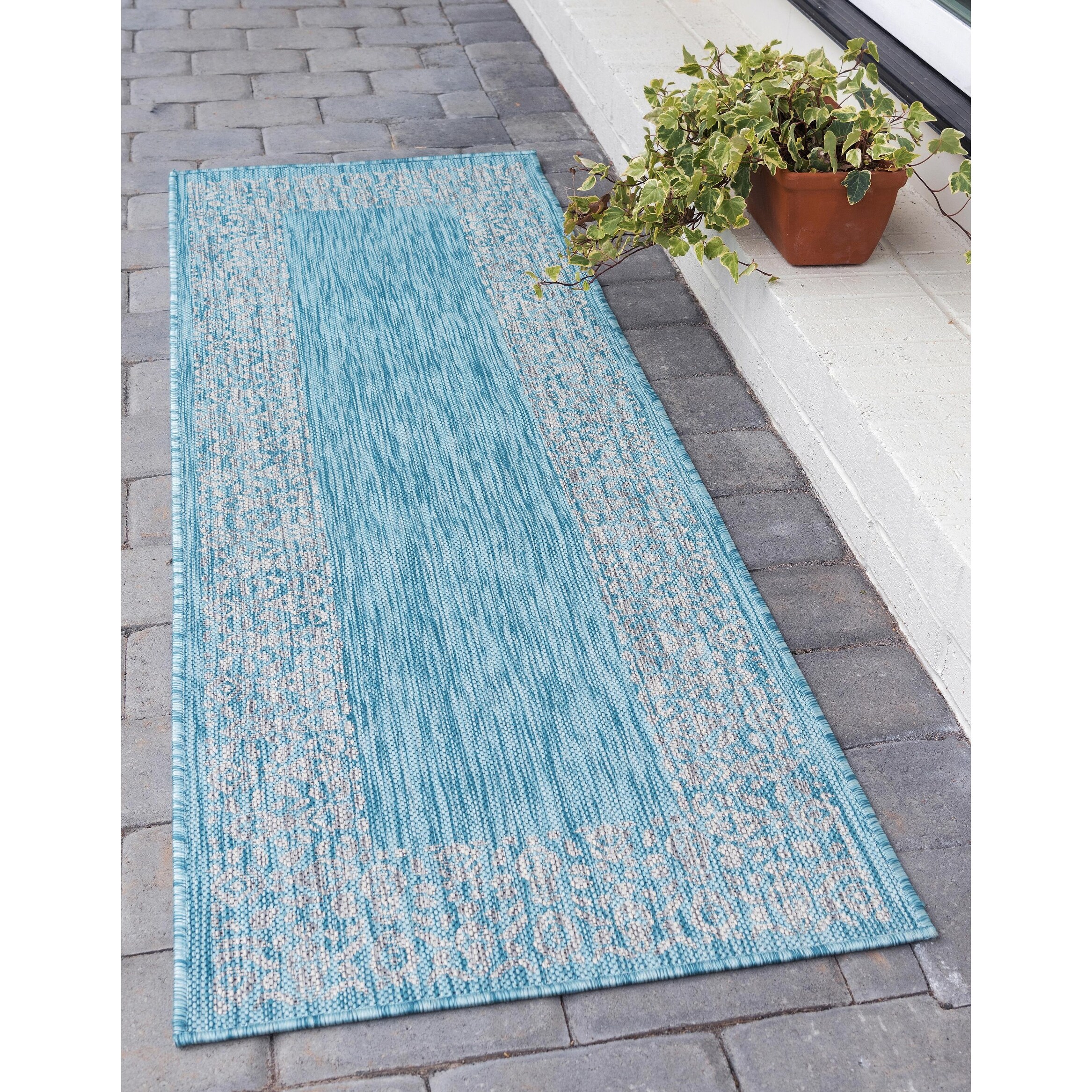 Unique Loom Outdoor Floral Border Rug 