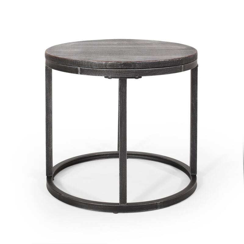 Roomfitters Modern Nesting Coffee Table Set, Rustic Wood Round Tops with Sturdy Metal Base, Space-Saving Design, Set of Three