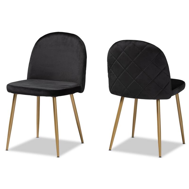 Velvet Dining Chairs Set of 2 - French Country Style, Gold Metal Legs, Upholstered Accent Chairs - 33.3