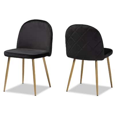 Velvet Dining Chairs Set of 2 - French Country Style, Gold Metal Legs, Upholstered Accent Chairs - 33.3