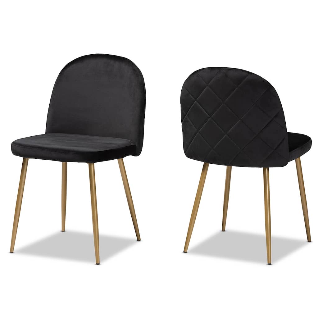 Velvet Dining Chairs Set of 2 - French Country Style, Gold Metal Legs, Upholstered Accent Chairs - 33.3
