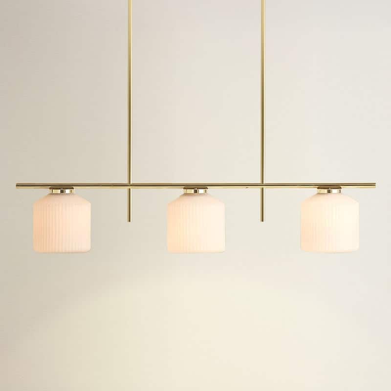 Serene Modern Pendant Light - Metal, Glass & Gold, Ivory White Linear Light Fixture For Modern, Scandinavian, Coastal Room Decor