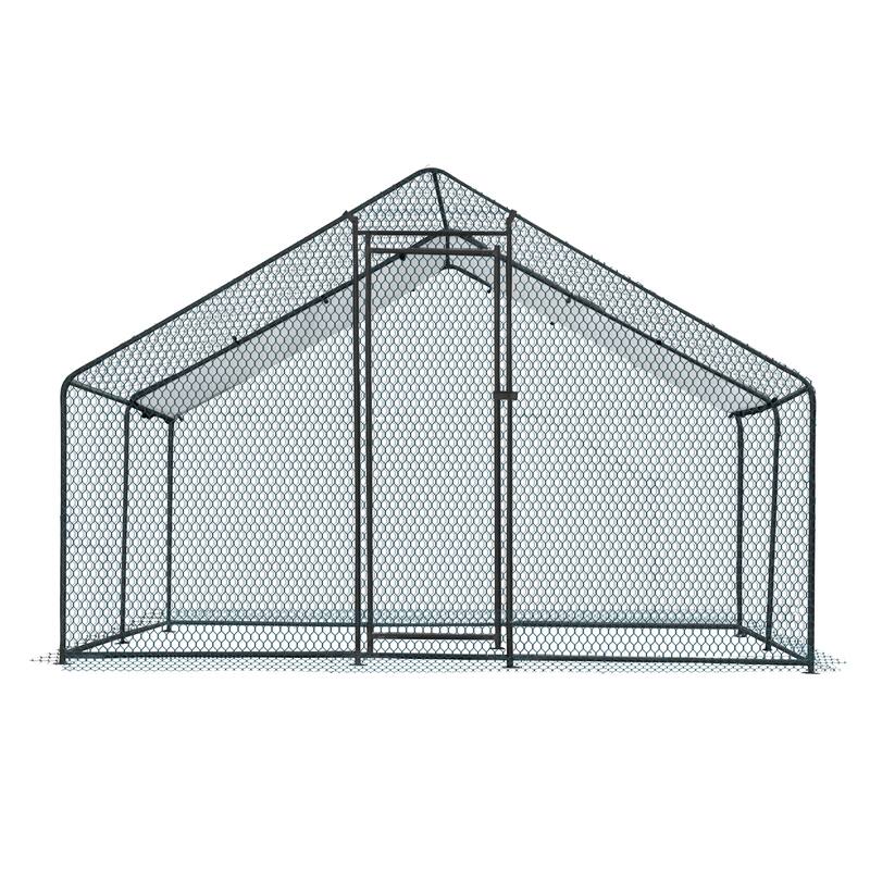 13x10 ft Metal Chicken Coop with Walk-In Run and Waterproof Cover