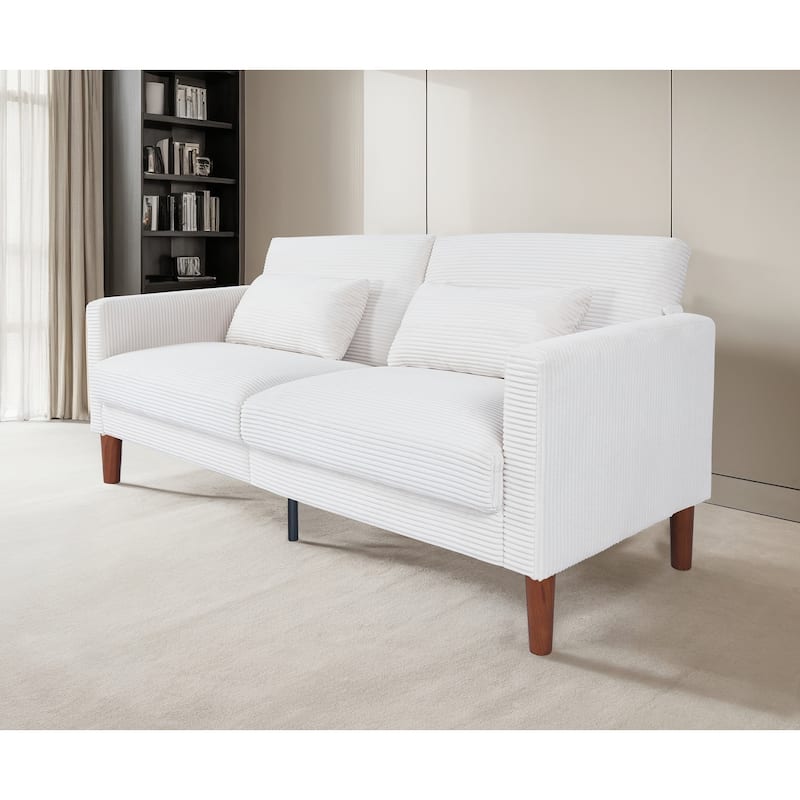 Couch Sofa, Corduroy Fabric Couches Loveseat Furniture with 2 Pillows for Living Room, Bedroom