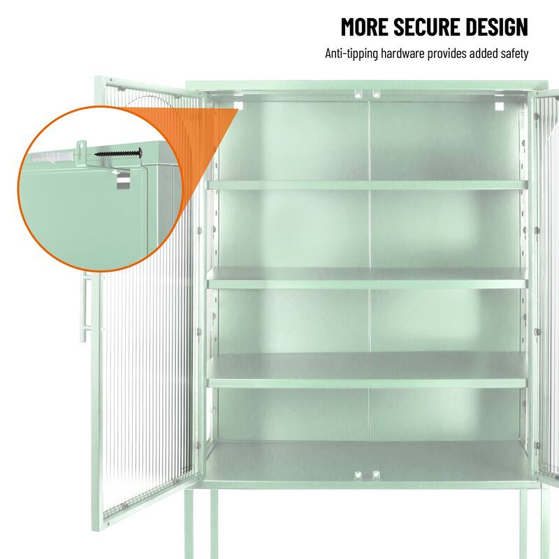 Elegant Floor Cabinet with 2 Glass Arched Doors Living Room Display Cabinet with Adjustable Shelves Anti-Tip Dust-free