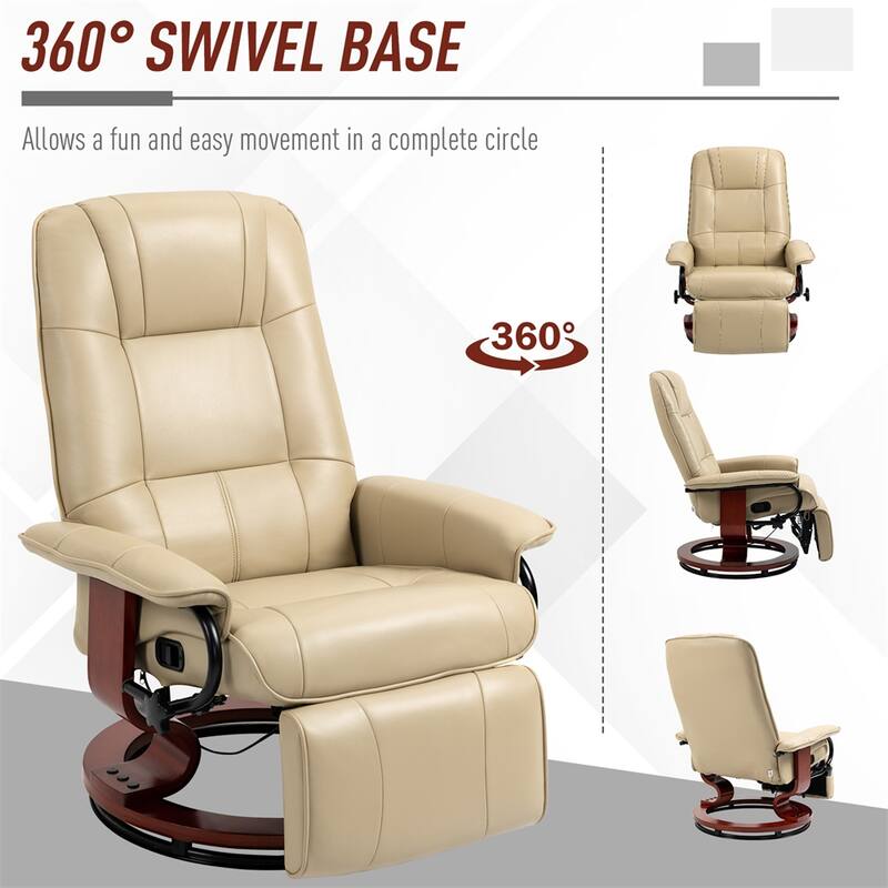 Swivel Leather Manual Recliner with Armrest and Extendable Footrest