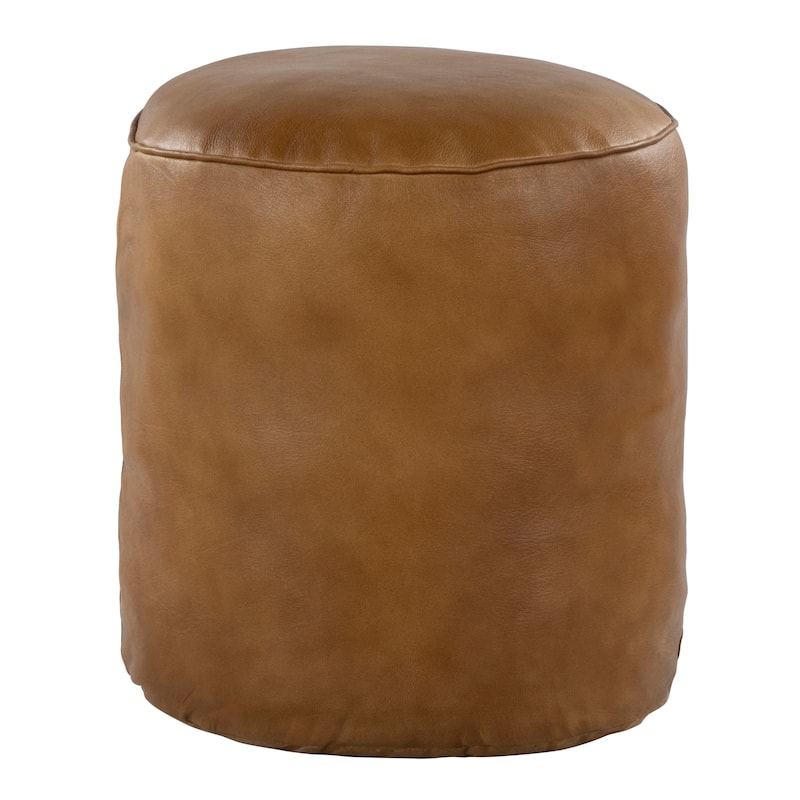 Carbon Loft Najah Round Leather Pouf - Brown Leather