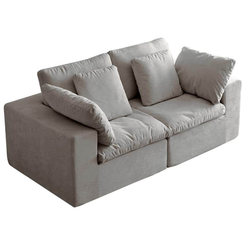 Flannel Modular Sectional Loveseat Sofa with Square Arms and Pillows