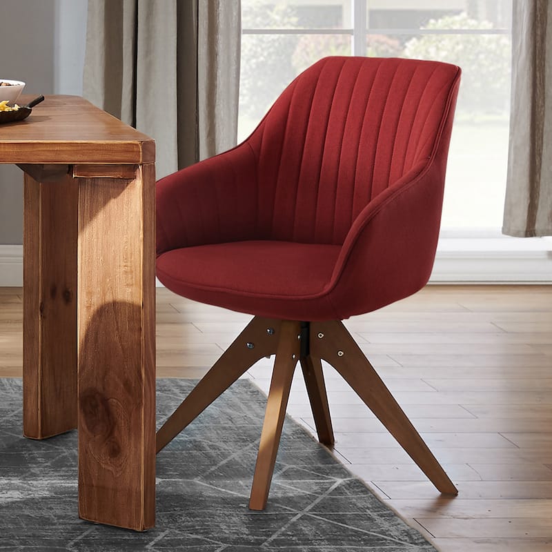 Art Leon Modern Home Office Swivel Arm Accent Chair with Wood Legs - Red