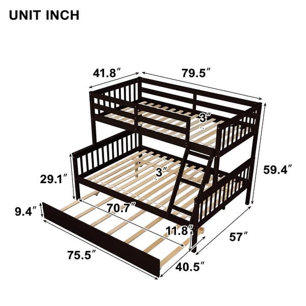 Twin Over Full Bunk Bed with Trundle and Ladder and Safety Rails,Convertible into 2 Beds, for Kids, Teens, Adults