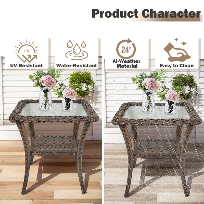 Outdoor Sofa Chair with Ottmans Coffee Table -Blue - Brown